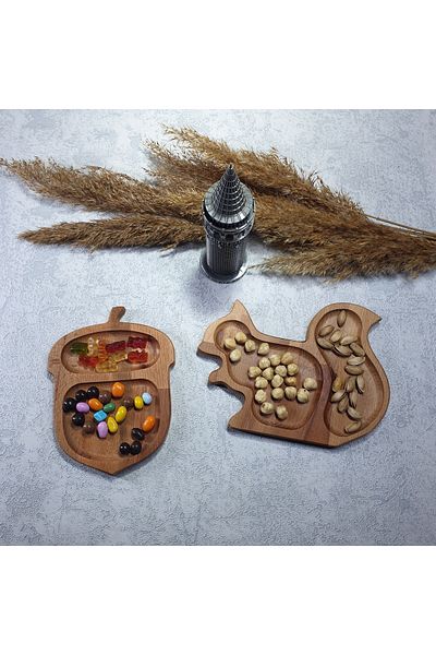 kozawoodart Wooden Squirrel Hazelnut Serving Plate Organizer Snack Bowl Spice Rack Kz1020