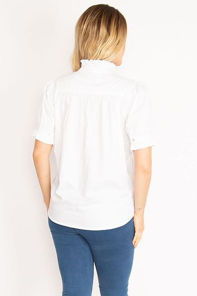Şans Women's Large Size White Collar and Cuff Ruffle Detailed Poplin Blouse 65n35174