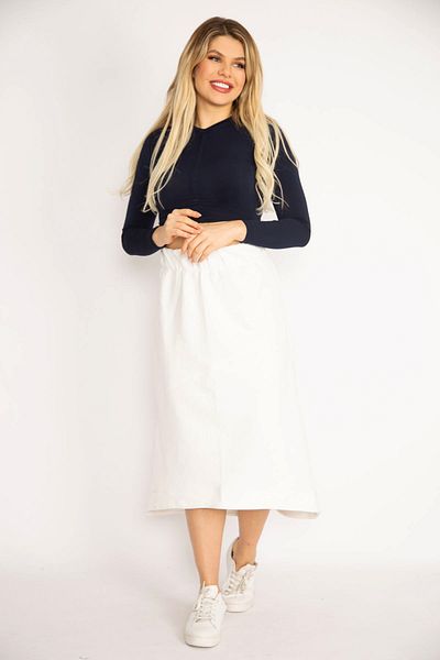 Şans Women's Large Size Bone Waist Wide Elastic and Cup Detailed Embossed Fabric Skirt 65n35164
