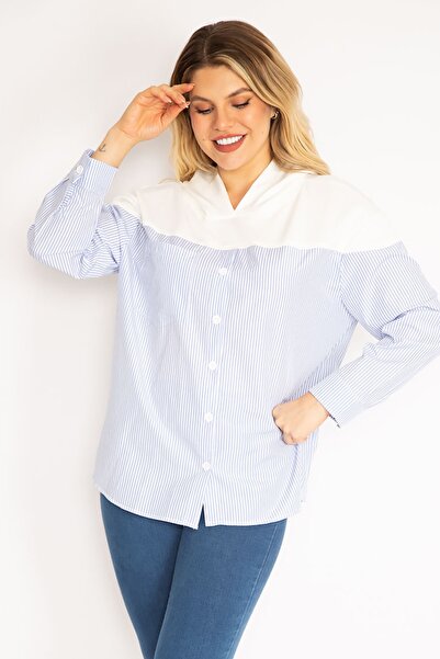 Şans Tekstil Women's Blue Front Buttoned Hooded Sports Shirt Tunic 87m35184