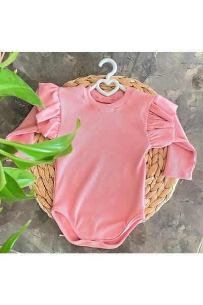 AKİF GİYİM Kız Bebek Uzun Kol Fırfırlı Alttan Çıtçıtlı Fitilli Pamuklu Ribana...