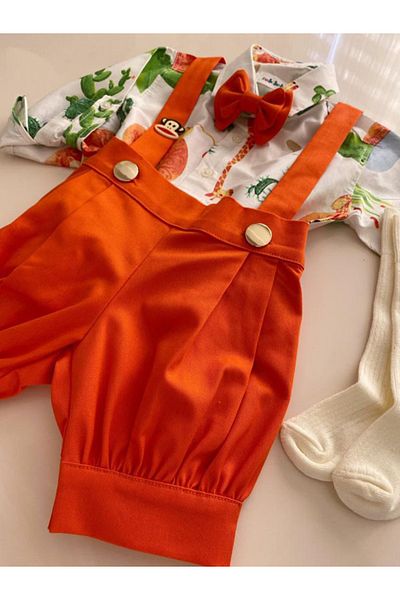 tubibebe Safari Concept Orange Salopet + Shirt + Bow Tie + Socks