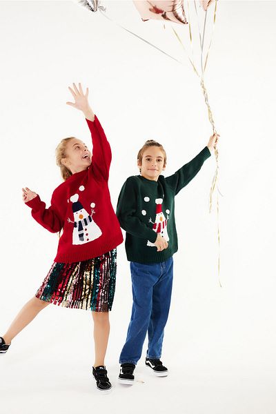 TRENDYOLKIDS Piros hóember Jacquard uniszex gyerek kötöttáru pulóver