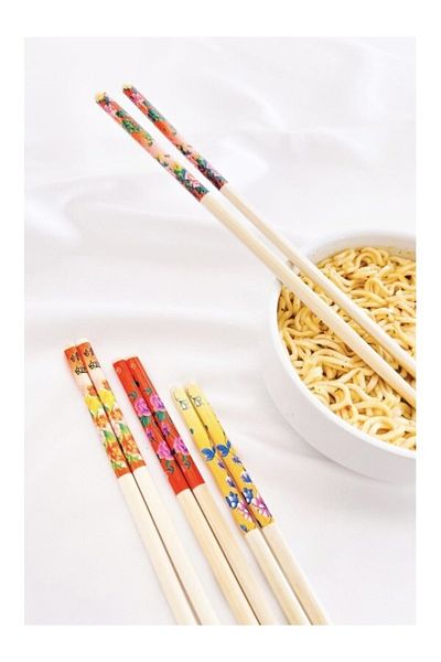 hediyeofisi Patterned Organic Bamboo Chopsticks 5 Pairs