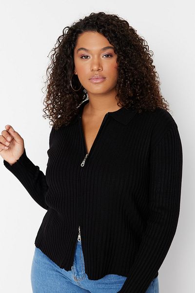 Trendyol Curve Plus Size Cardigan - Black - Regular fit