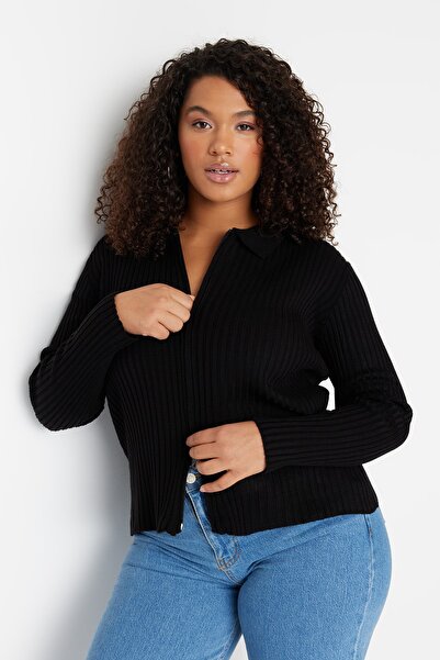 Trendyol Curve Plus Size Cardigan - Black - Regular fit