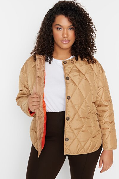 Trendyol Curve Plus Size Winterjacket - Brown - Bomber jackets