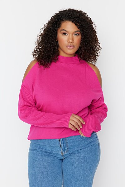 Trendyol Curve Pletený svetr – růžový, detail ve výřezu TBBAW23AN00025