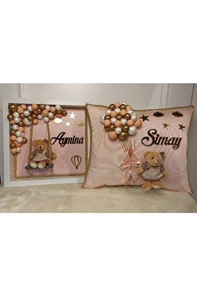 şatafat design Bebek Kapı Süsü Ve Takı Yastığı Salıncaklı Somon