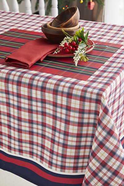 AYSHOME Ays Home Red Navy Blue Gingham New Year Christmas Dining Table Cloth