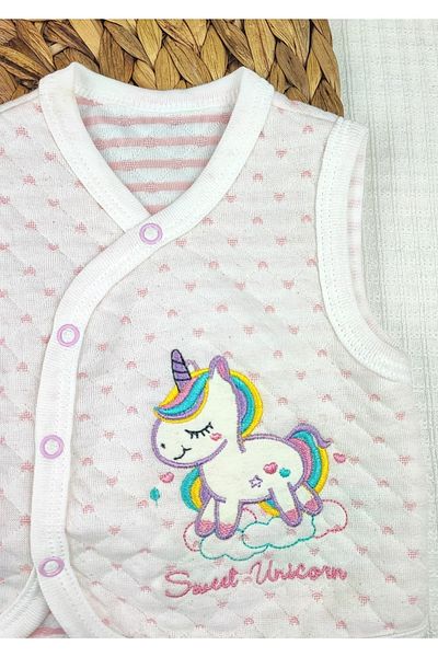 Sevnur Baby Unicorn Quilted 100% Cotton Baby Girl Vest 0-3 Months, 3-6 Months, 6-9 Months