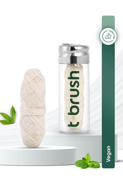 TBRUSH Glass Packaged Mint Natural Dental Floss - 30m - Plastic Free + Mint Refill Dental Floss