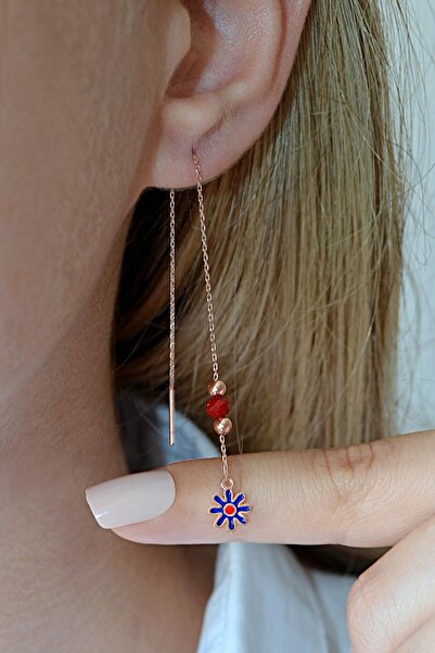 Argentum Concept 925 Ayar Gümüş Rose Çiçek Figürlü Zincir Küpe - 12109601