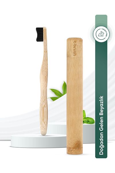 TBRUSH Dark Gray Bamboo Medium Toothbrush + Storage Container