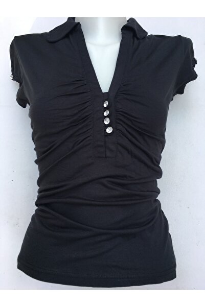 ICEFIELDS Kadın Slim Fit Taşlı V Yaka Tshırt