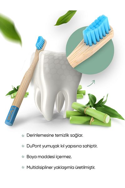 TBRUSH Blue Bamboo Toothbrush - Soft (soft) + Stainless Steel Tongue Cleaner + Toothbrush Cup