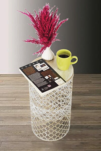 MG HOME Tasarım Metal Sehpa 25 Cm (yan Sehpa,orta Sehpa) Krem Sarı