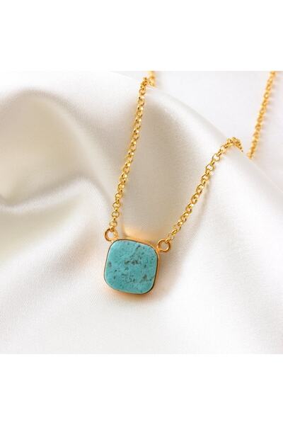 Haşimi Doğaltaş Firuze Doğaltaşlı Çift Halkalı Gümüş Kolye