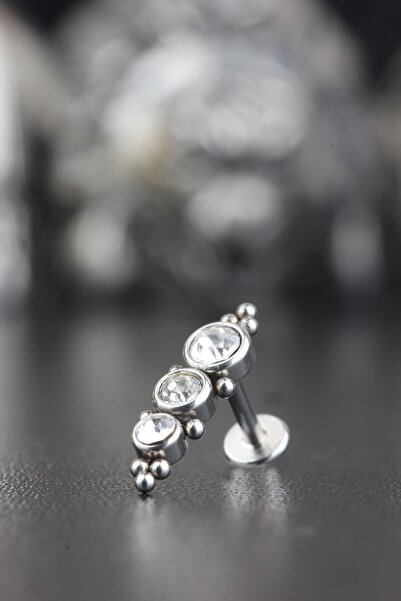 Valhalla Cerrahi Çelik Kıkırdak Tragus Helix Zirkon Taşlı Labret Piercing