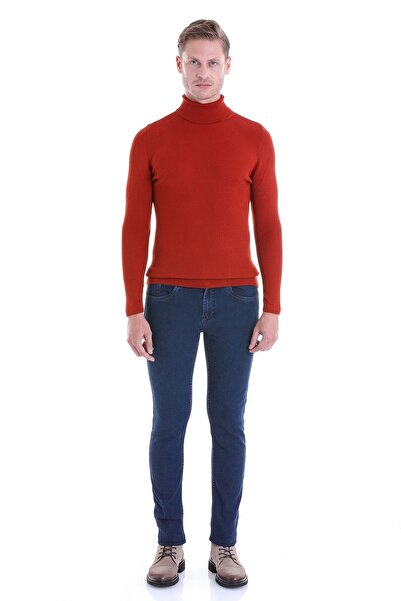 Hatemoğlu Orange Comfort Fit Ribbed Turtleneck Wool Wool Sweater