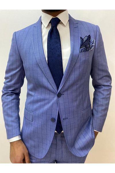 Sarar Interview Light Blue Patterned Single Yırtmac Slim Fit Suit