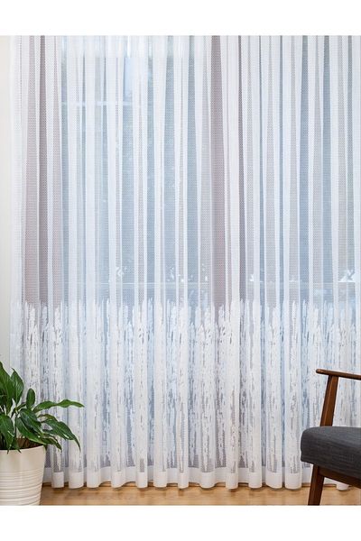 Papion Home Seleser Patterned Ready Made Tulle Curtain 1/2.5 Pleated Stitched