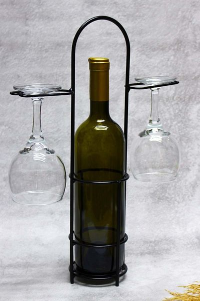 Jenisa Metal 1 Bottle 2 Glass Compartments Wine Stand Wine Rack Presentation Holder