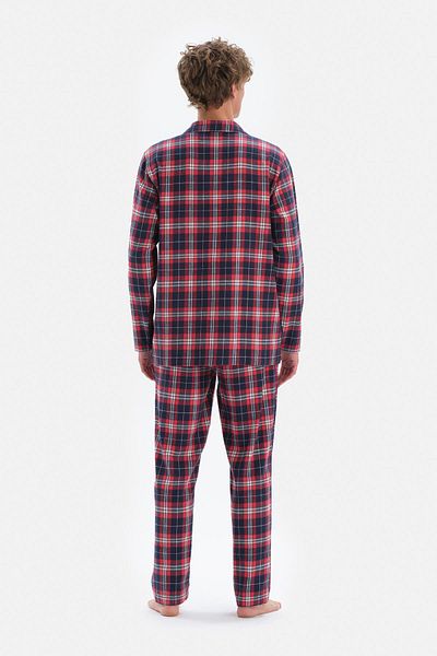 Dagi Red Jacket Collar Piping Plaid Woven Pajama Set