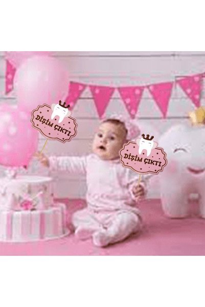 Big Party First Tooth Girl's Speech Bubble Gilded Set of 5