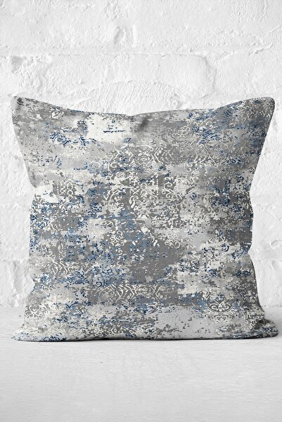 Realhomes Albastru - Husă de pernă imprimată digital cu model antic cu motive retro pe fundal alb