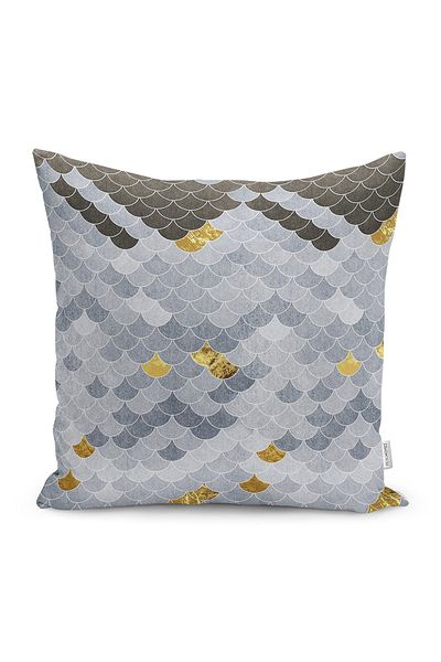 Realhomes Auriu - Husă de pernă cu model geometric imprimat digital cu motiv de paiete pe fundal gri