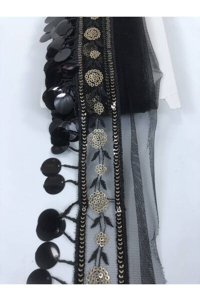 Bride Aksesuar Dünyası Διακοσμητική Κορδέλα με Μαύρες Παγιέτες και Λεπτομέρει...