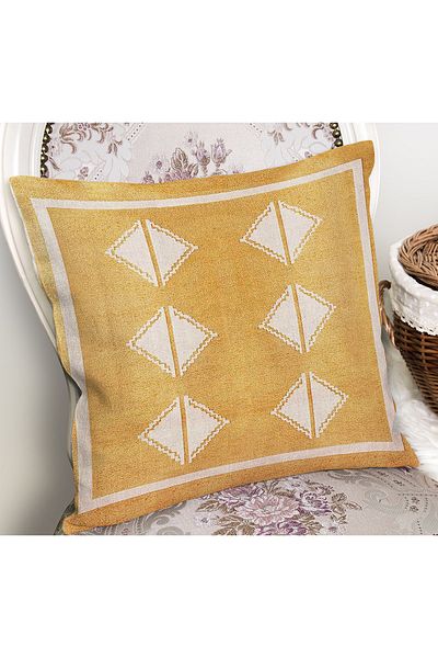 Realhomes Digital Printed Pillow and Throw Pillow Cover with Frame Motif and Diamond Pattern on Yellow Background