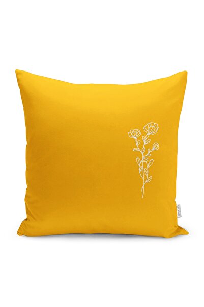 Realhomes Yellow - Floral Patterned Digital Printed Pillow Cushion Cover with...