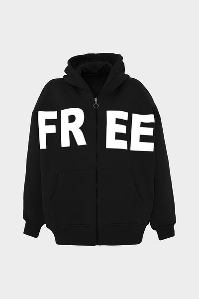 Açelya Okcu Φούτερ με φερμουάρ Oversize Hooded Free Slogan