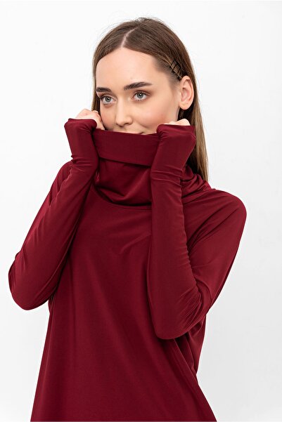 Laranor Bordo Degaje Yaka Kol Ucu Yarım Eldiven Detaylı Bluz