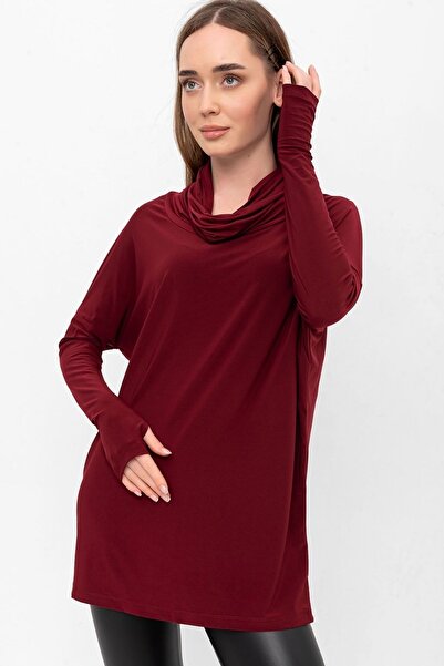 Laranor Bordo Degaje Yaka Kol Ucu Yarım Eldiven Detaylı Bluz