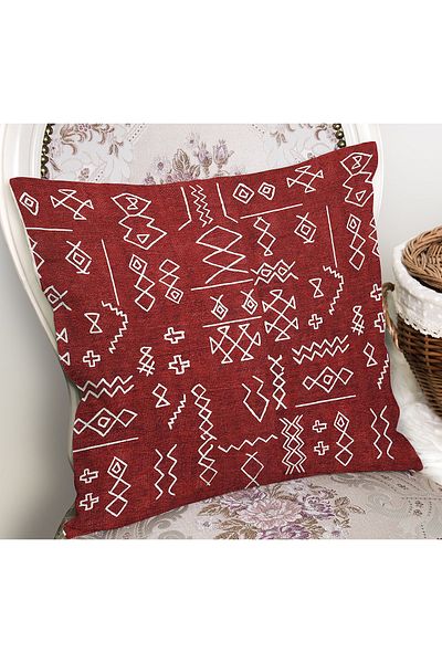 Realhomes Ethnic Motif Tribal Patterned Digital Printed Pillow Cushion Cover on Red Background
