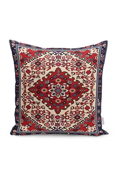 Realhomes Kırmızı Zeminde Antik Motifli El Dokuma Desenli Dijital Baskılı Yas...