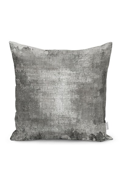 Realhomes Gri Zeminde Eskitme Motifli Retro Desenli Dijital Baskılı Yastık Kı...