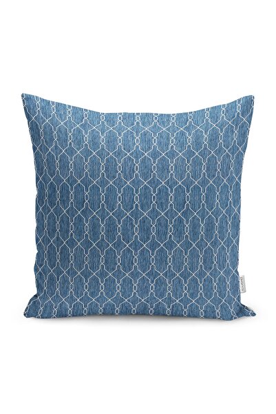 Realhomes Mavi Zeminde Geometrik Motifli Örgü Desenli Dijital Baskılı Yastık ...