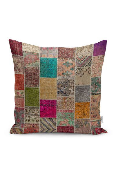 Realhomes Kırkyama Ethnic Pattern Patchwork Patterned Digital Printed Pillow Cushion Cover