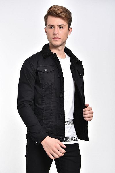 He Brand Ανδρικό τζιν μπουφάν και παλτό με μαύρη λεπτή εφαρμογή