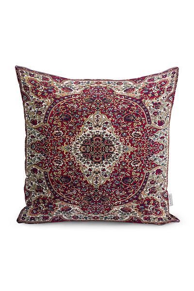 Realhomes Digital Printed Pillow and Throw Pillow Cover with Woven Carpet Motif on Red Background