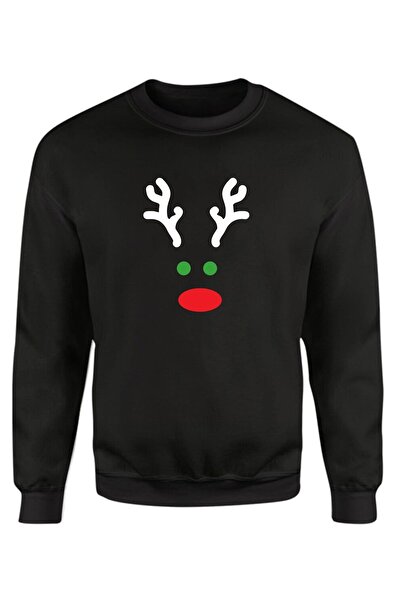 venüsdijital Святковий чорний унісекс-светр з оленями, без коміра, 3 нитки