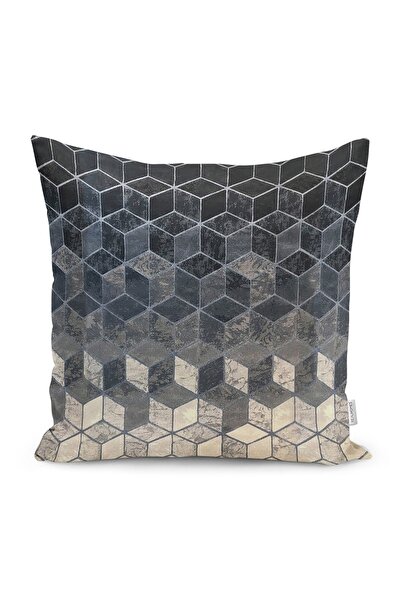 Realhomes Siyah - Krem Zeminde Mozaik Motifli Halı Desenli Dijital Baskılı Ya...