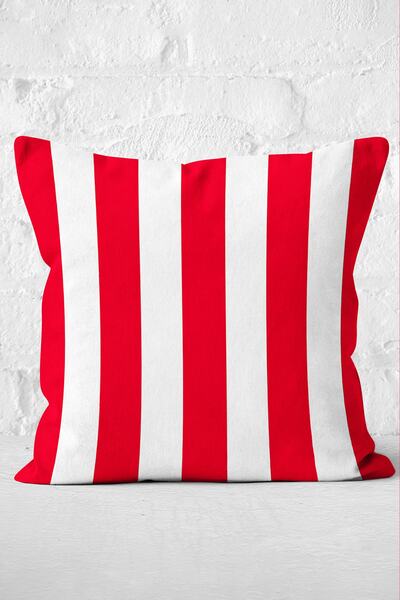 Realhomes Digital Printed Pillow and Throw Pillow Cover with Striped Motif on Red Background