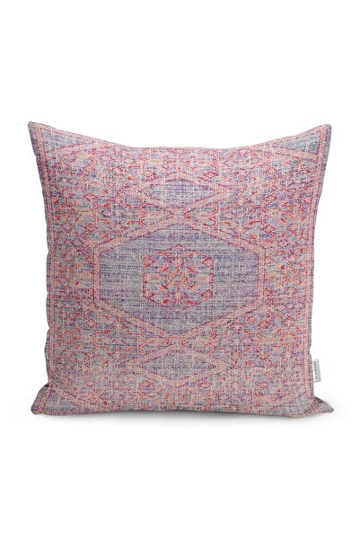 Realhomes Pernă imprimată digital cu model țesute manual și husă de pernă cu motiv antic pe fundal roz