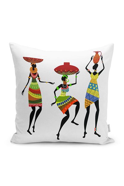 Realhomes Digital Printed Pillow and Cushion Cover with African Woman Motif on White Background