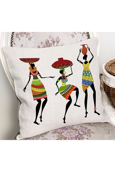 Realhomes Digital Printed Pillow and Cushion Cover with African Woman Motif on White Background